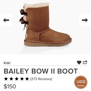 Youth size UGG Bailey Bow II boots